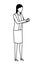 Businesswoman using smartphone cartoon in black and white