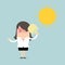 Businesswoman very hot with folding fan blow and the sun