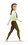 Businesswoman walks happy. Side view. Young woman. Funny person character. Cartoon funny style illustration. Pretty girl