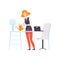 Businesswoman Watering Flowers While Working in Office, Business Employee Character Daily Routine Vector Illustration