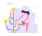 Businesswoman Watering Idea Tree with Glowing Light Bulbs on Branches. Startup Creative Project Bringing Financial Money