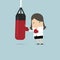 Businesswoman wearing boxing gloves and punching the punch bag.