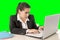 Businesswoman wearing business suit working on laptop computer green chroma key