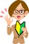 Businesswoman wearing glasses has a beginner& x27;s mark and shows OK sign