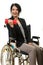 Businesswoman in wheelchair working out with dumbbells