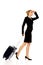 Businesswoman with wheeled suitcase covering eyes with hand