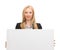 Businesswoman with white blank board