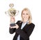 Businesswoman winning a trophy