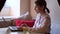 Businesswoman work on laptop at cafe