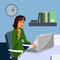 Businesswoman in Working Office Color Illustration