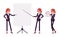 Businesswoman, young red haired office worker standing at whiteboard