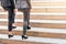 Businesswomen colleague walking upward on the stair