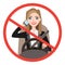 Businesswomen driving a car talking on the phone. sign stop danger