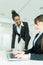 Businesswomen exchanging thoughts in a nice office environment