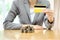 Businesswomen hand with credit card and many coins