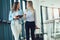 Businesswomen hold luggage travel to business trip