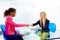 Businesswomen interview handshake multi ethnic