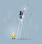 Businesswomen standing on stairs and reaching star on the sky - Business vector concept