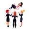 Businesswomen throwing their leader, boss, coworker in air celebrating success