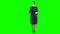 Businesswomen on a virtual board makes calculations of their income. Green screen