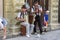 Buskers playing music in street, Lviv, Ukraine