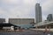 Busplatform with office skyline and Metro station on Den Haag centraal station in the Netherlands.