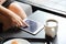 Bussiness woman with tablet for bussiness in coffee shop