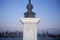 Bust of Alexander Hamilton in NJ with New York city skyline in background