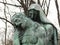 Bust detail of a bronze sculpture of Virgin Maria and Jesus Christ in the Pere Lachaise cemetery. All Saints Day, November 1, Day