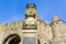 The Bust of the Famous Lady Carcas at the entrance of the citadel of Carcassonne and in legend the namesake of the city.