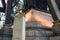 Bust of Gustave Eiffel in front of the Eiffel Tower in Paris, France.