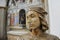 Bust of Raffaello Sanzio, known as Raphael. On the background there is a fresco painted by Raffaello Sanzio. Chapel of San Severo