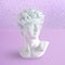 Bust of a statue of David on a purple background