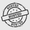 Busted rubber stamp isolated on white background.