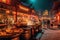 Bustling Asian night market in ancient China, with rows of food stalls offering steaming dumplings, sizzling stir - fried dishes,