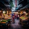 Bustling Bangkok street with hidden temple and vibrant street food