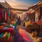 A bustling bazaar in the desert, with colorful fabrics and exotic spices, offering a glimpse into a vibrant culture2