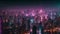 A bustling city with neon lights shining brightly under the night sky, Cyberpunk cityscape with neon lights during night time, AI