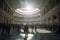 Bustling Conference Hall: Waiting Area and Entrance Hall with Blurred Businesspeople Coming and Going in Bright Ambience