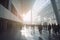 Bustling Conference Hall: Waiting Area and Entrance Hall with Blurred Businesspeople Coming and Going in Bright Ambience