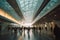 Bustling Conference Hall: Waiting Area and Entrance Hall with Blurred Businesspeople Coming and Going in Bright Ambience