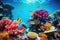 A bustling coral reef teeming with a variety of fish species, showcasing the rich biodiversity of underwater ecosystems,