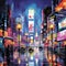 Bustling Cyberpunk Cityscape in the Rain