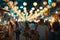 bustling food festival mesmerizing blurred bokeh background with street food and festive drinks