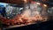 Bustling Kebab Market: Steamy Doner & Fresh Ingredients Amidst Lively Ambiance