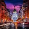 Bustling Madrid Street at Night