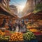 A bustling outdoor market with vendors selling exotic fruits and spices3