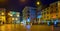 The bustling outdoor patios on Piazza della Riforma at night, on March 17 in Lugano, Switzerland