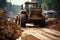 Bustling road construction site features an array of powerful heavy equipment in operation.