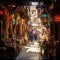 Bustling Souk in Marrakesh with Moroccan Lantern